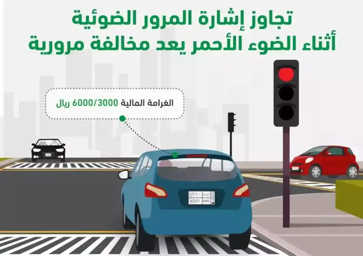 مخالفة قطع اشارة حمراء في السعودية قد تصل الى 6 الف ريال
